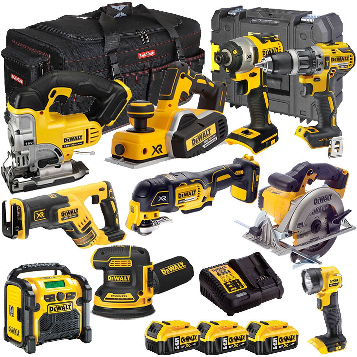 Dewalt 18V 10 Piece Power Tool Kit with 3 x 5.0Ah Battery & Charger T4TKIT-9617