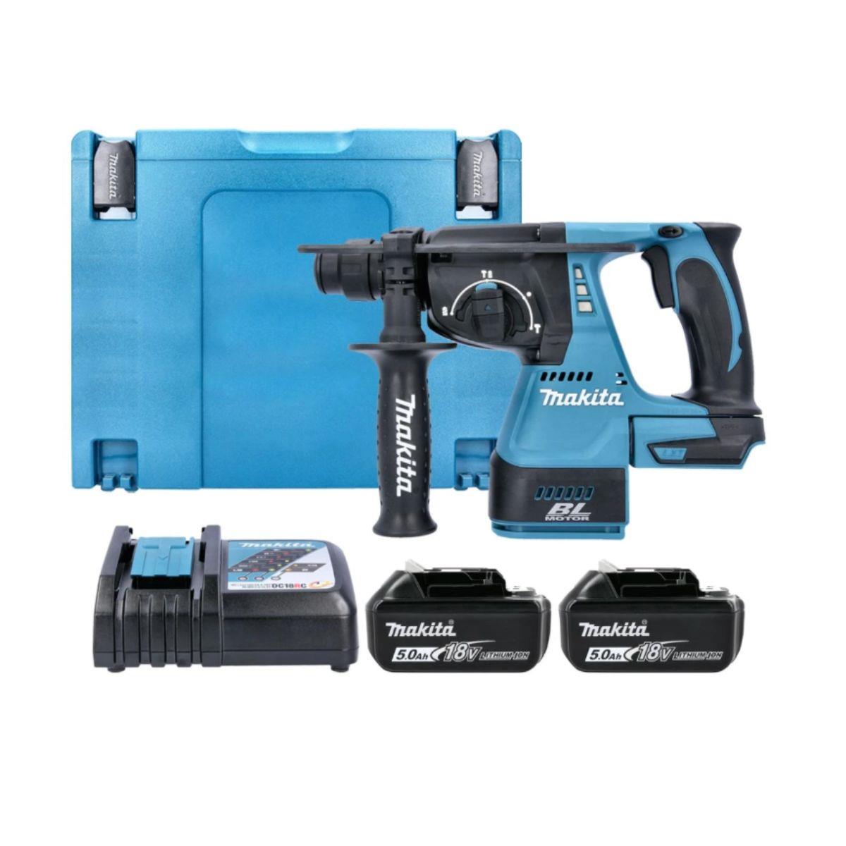 Makita DHR242RTJ 18V LXT Cordless Brushless 24mm SDS Plus Rotary Hammer Drill With 2 X 5.0Ah Batteries, Charger & Case