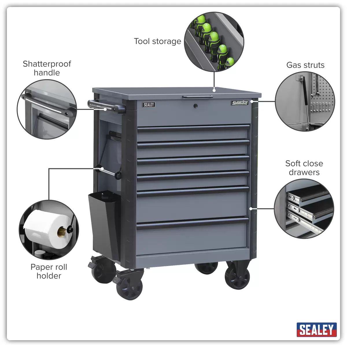 Sealey AP266G Superline Pro Tool Trolley 6 Drawer Grey