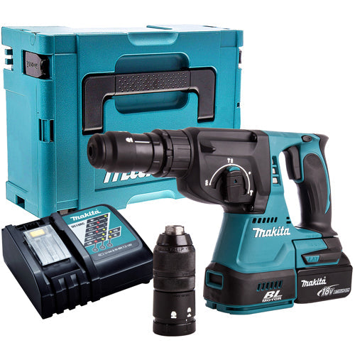 Makita DHR243Z 18V LXT Brushless 24mm SDS+ Rotary Hammer Drill With 1 x 5.0Ah Battery, Charger In Case