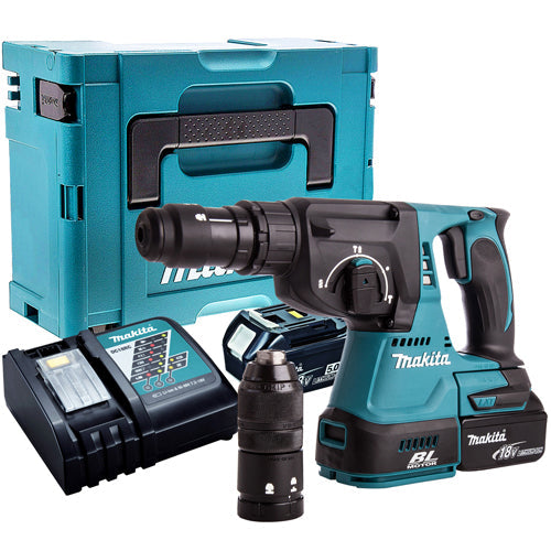 Makita DHR243Z 18V LXT Brushless 24mm SDS+ Rotary Hammer Drill With 2 x 5.0Ah Batteries, Charger In Case