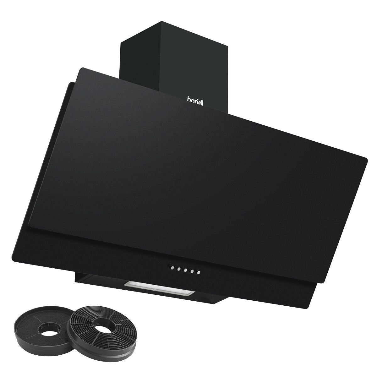 Sealey DH106 Baridi Angled Chimney Cooker Hood with Carbon Filters & LED Lamp 90cm Black Glass