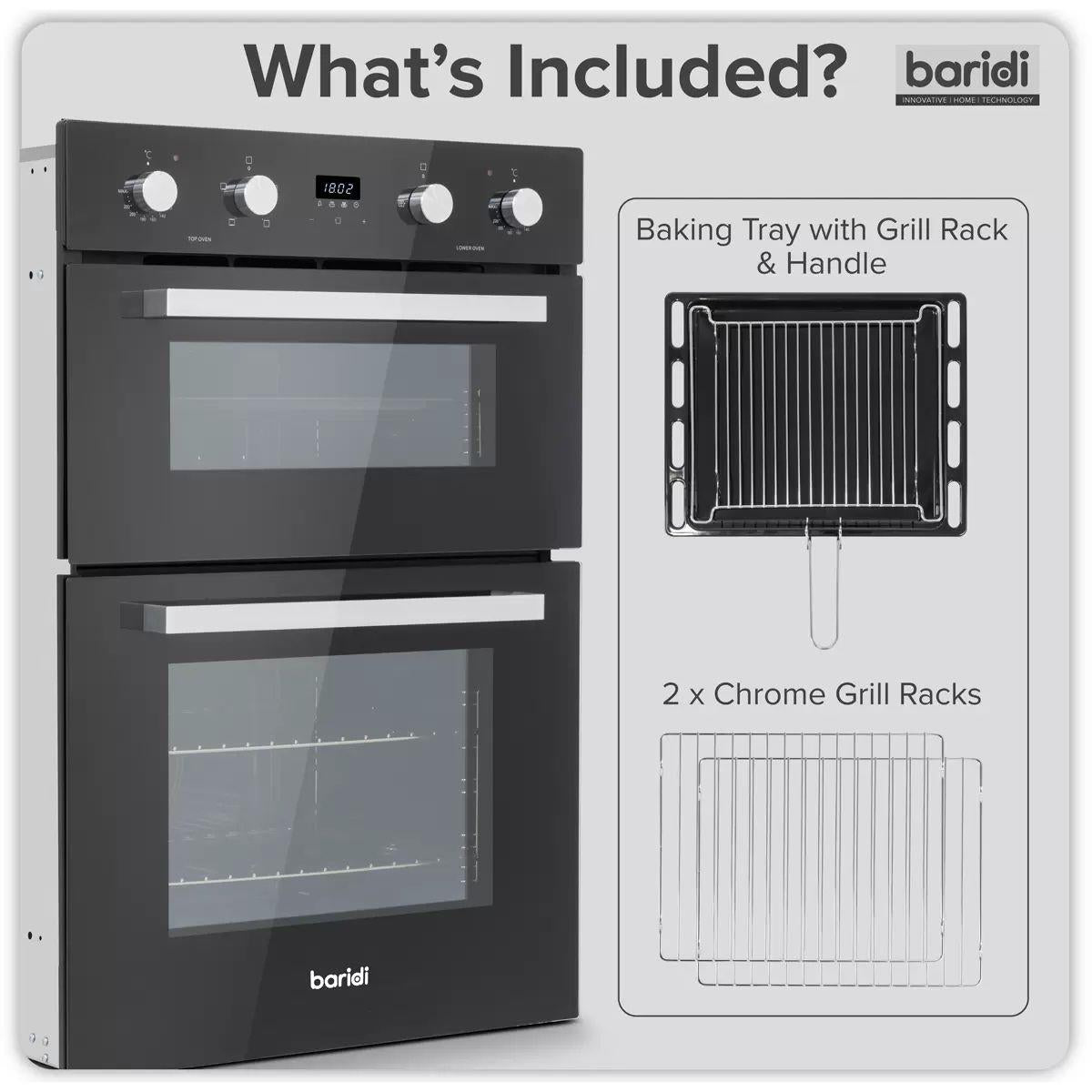 Sealey DH279 Baridi 90cm Built-In Double Oven, 88L Capacity, Energy Rating A Black 240V