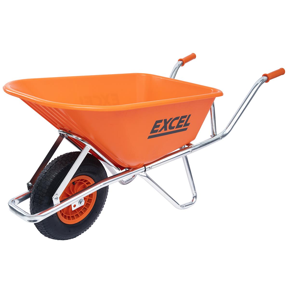 Excel Heavy Duty 100L Orange Wheelbarrow with Chrome Plated Frame