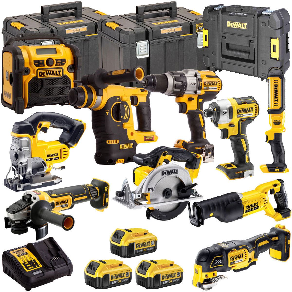 Dewalt 18V 10 Piece Power Tool Kit with 3 x 4.0Ah Batteries T4TKIT-857