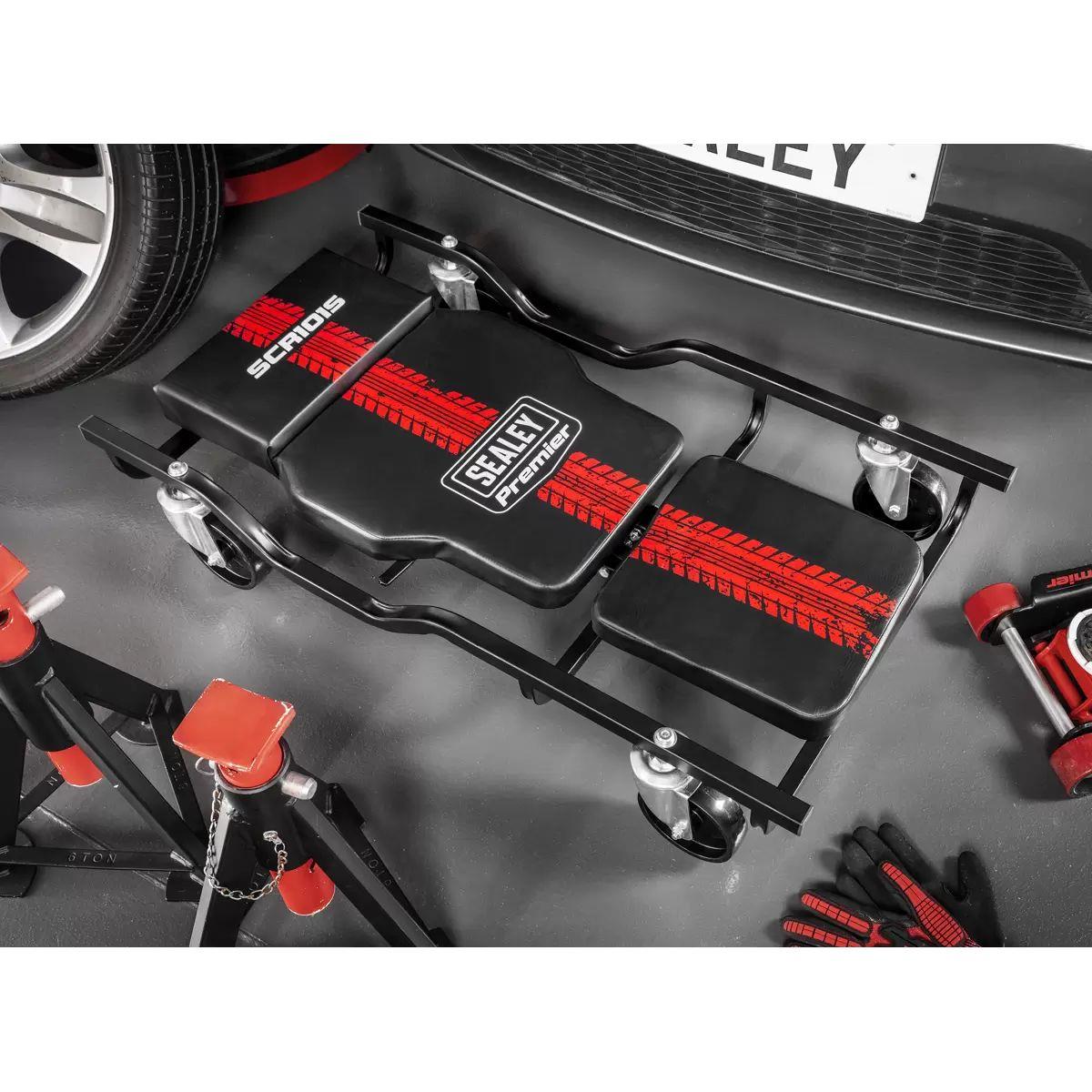 Sealey SCR101S Steel Creeper with 4 Rough Ground 5 Inch Wheels & Adjustable Back/Headrest