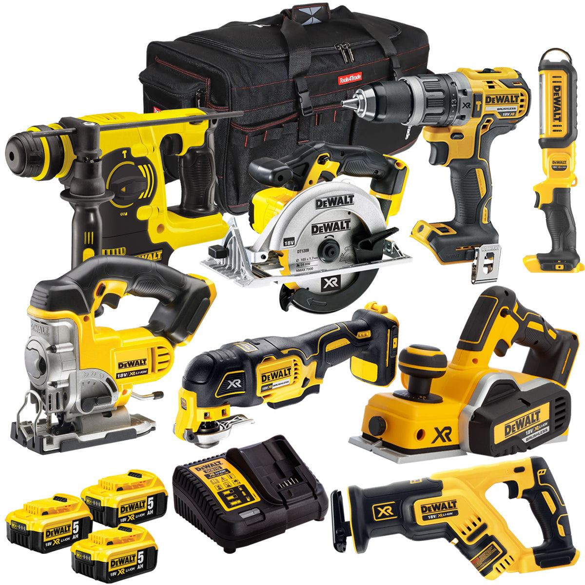 Dewalt 18V 8 Piece Power Tool Kit with 3 x 5.0Ah Battery & Charger T4TKIT-9769