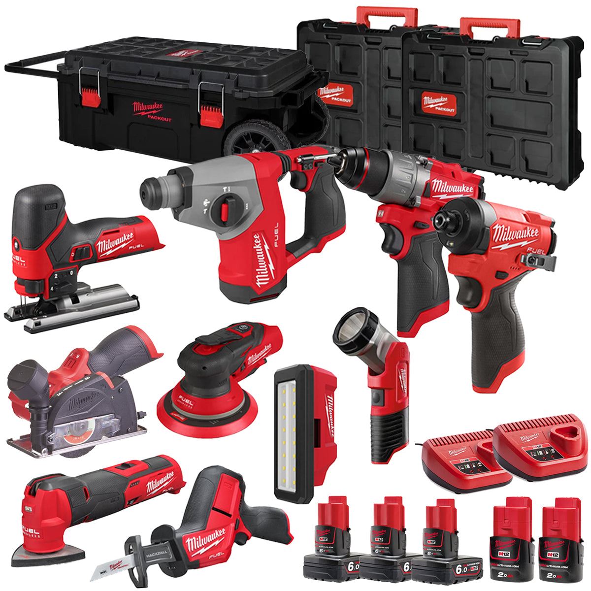 Milwaukee 12V 10 Piece Power Tool Kit with 5 x Batteries T4TKITM - 18473