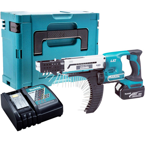 Makita DFR750Z 18V LXT Li-Ion 45 – 75 mm Auto Feed Screwdriver With 1 x 5.0Ah Battery & Charger In Case
