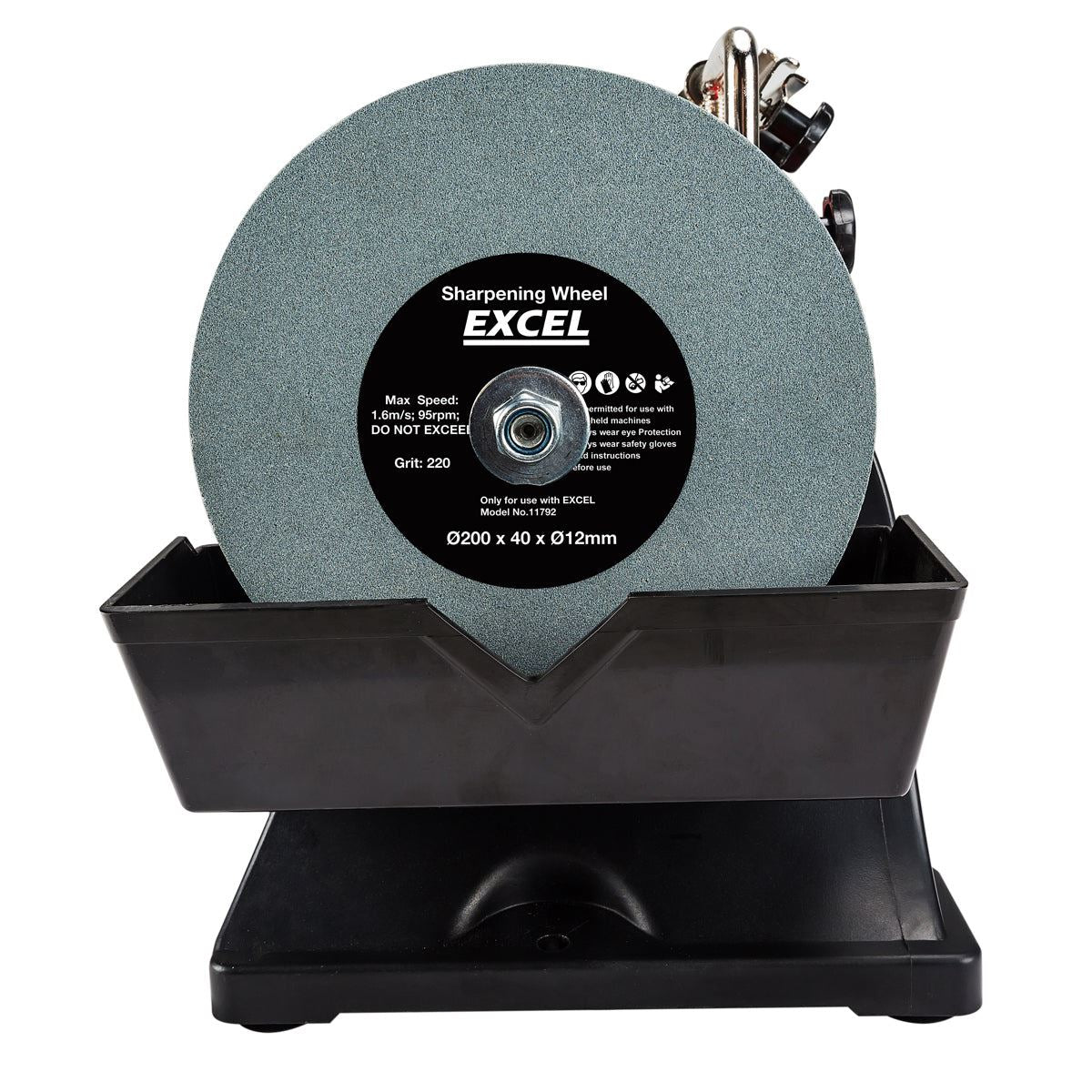 Excel 200mm Electric Wet Stone Grinder Sharpener 240V/180W with Honing Wheel