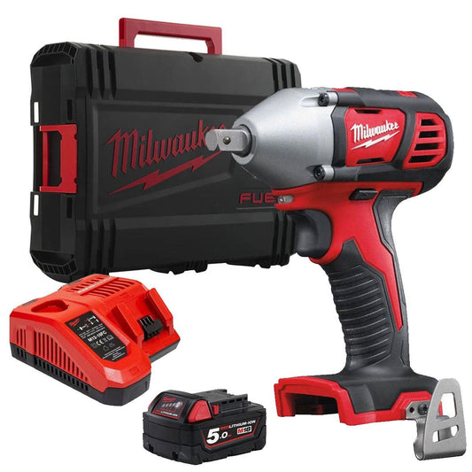 Milwaukee M18BIW12-0 18V 1/2in Impact Wrench with 1 x 5.0Ah Battery Charger & Empty Case