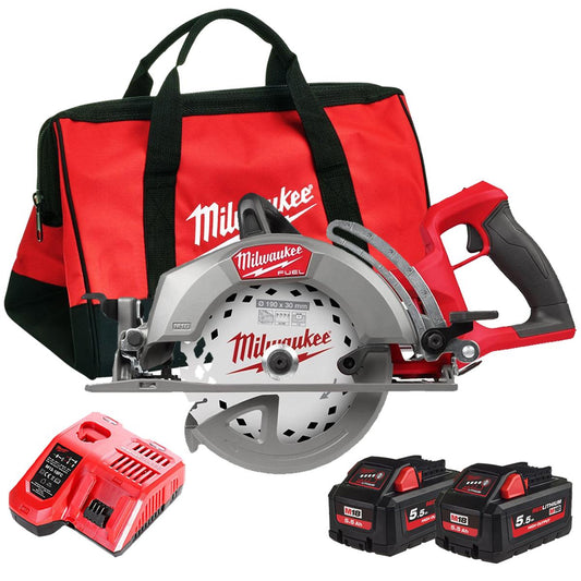Milwaukee M18FCSRH662-0 M18 18V Brushless Circular Saw with 2 x 5.5Ah Batteries Charger & Bag