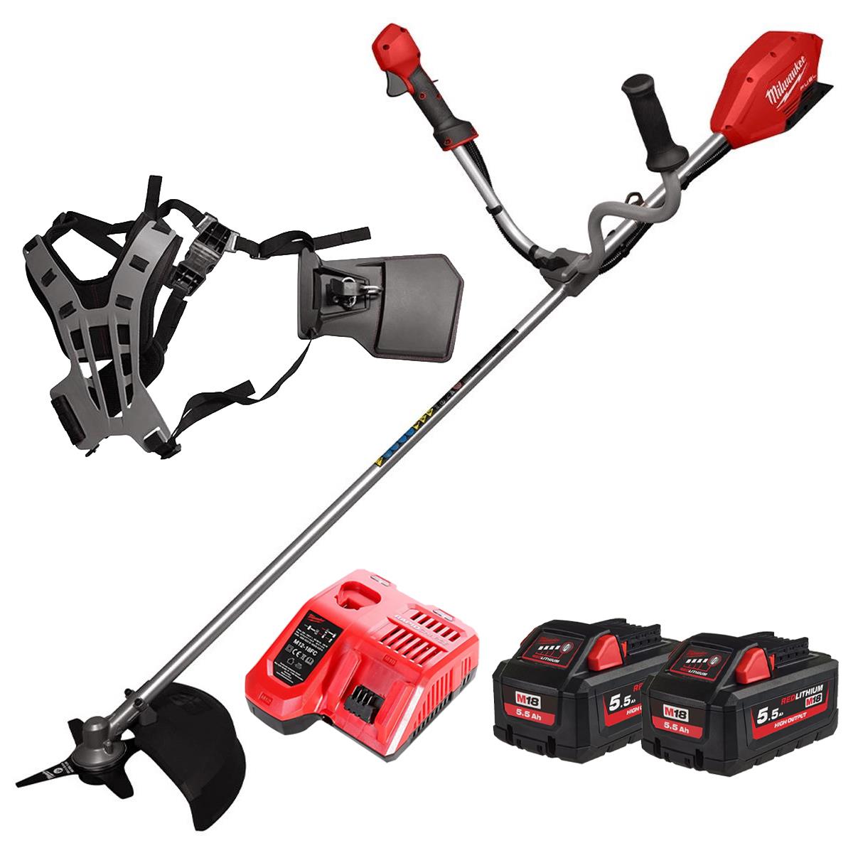 Milwaukee M18FBCU-0 M18 18V Brushless Brush Cutter With 2 x 5.5Ah Batteries Charger & Harness