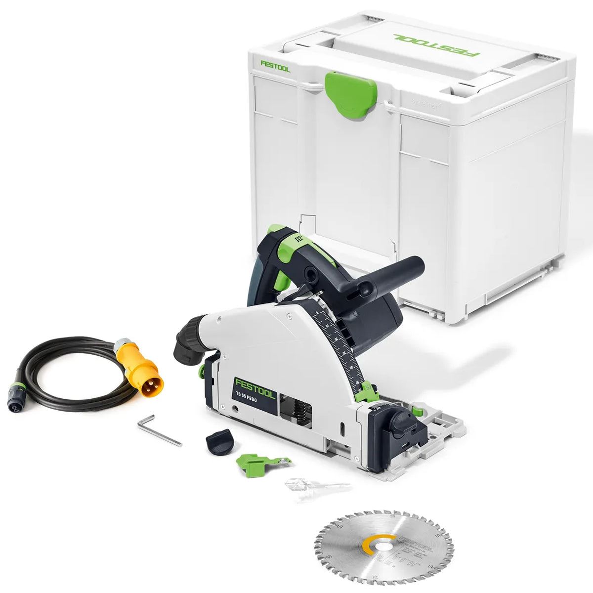 Festool TS 55 FEQ-Plus 110V GB 160mm Plunge-Cut Saw - 576707 With Guide Rail Kit Set 577932 & Dust Extractor 578314