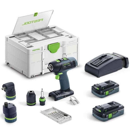 Festool T 18+3 HPC 4.0 I-Set GB 18V Brushless Drill Driver With 2 x 4.0Ah Batteries, Charger In Case - 577610
