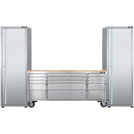Excel 72inch 15 Drawer Stainless Steel Workbench Roller Tool Chest Cabinet & 2 Tall Cabinet