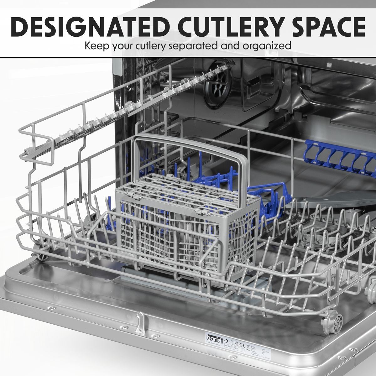 Sealey DH84 Baridi Tabletop Dishwasher 6 Place Settings 6.5L Capacity Silver 230V/1280W