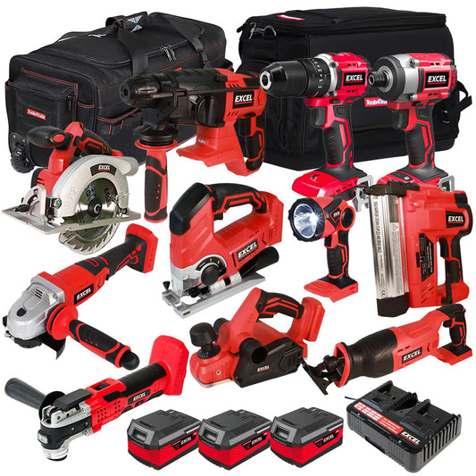 Excel 18V Cordless 11 Piece Tool Kit with 3 x 4.0Ah Batteries & Charger in Bag EXL5062