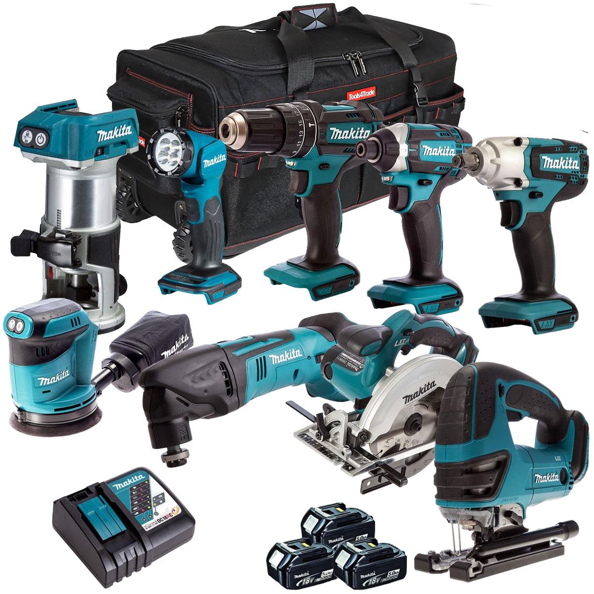 Makita DLX1012PT 18V LXT 9 Piece Cordless Power Tool Kit with 3 x 5.0Ah Batteries