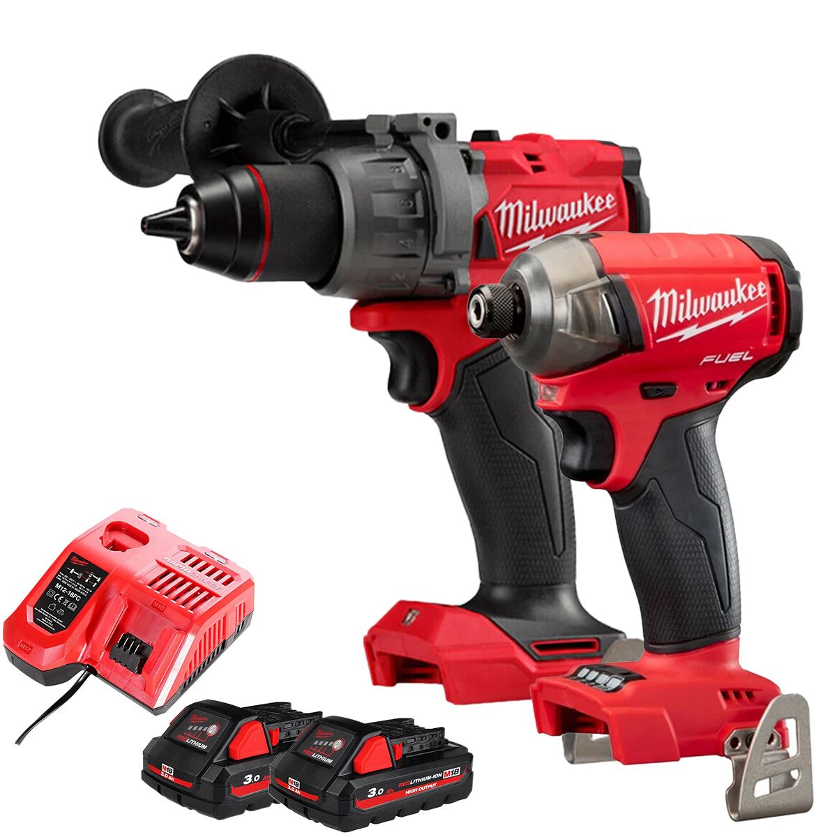 Milwaukee 18V Brushless Twin Pack Combi Drill + Impact Driver with 2 x 3.0Ah Battery & Charger