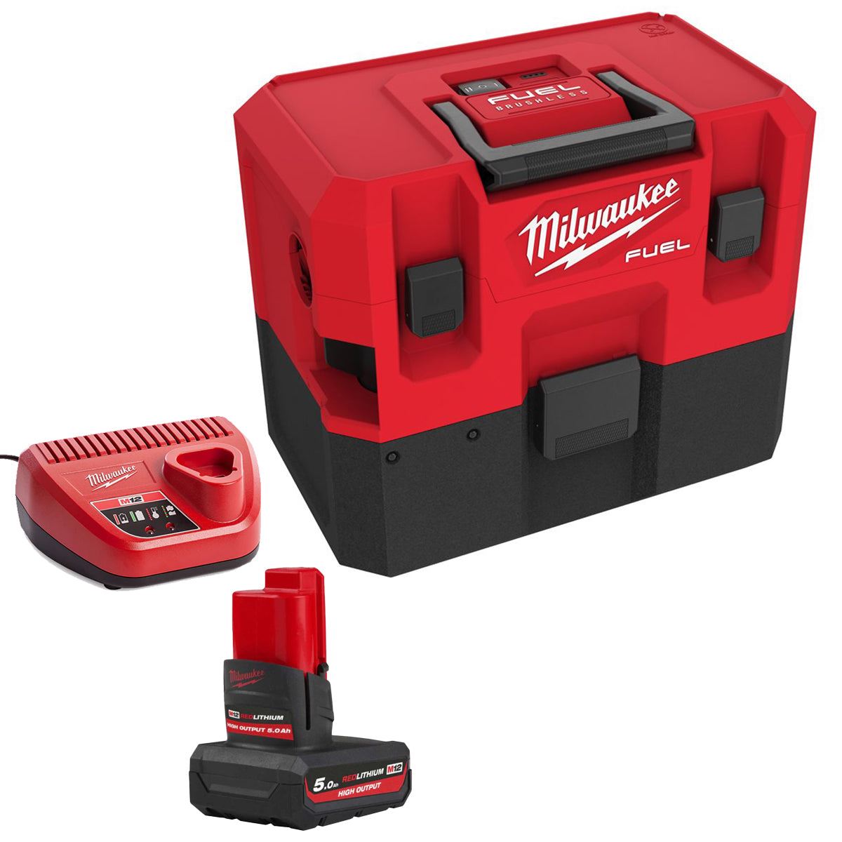 Milwaukee M12FVCL-0 12V Brushless FUEL Wet & Dry Vacuum with 1 x 5.0Ah Battery & Charger