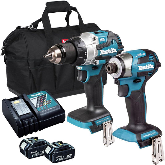 Makita 18V Brushless Impact Driver & Combi Drill With 2 x 5.0Ah Battery & Charger T4TKIT-17182