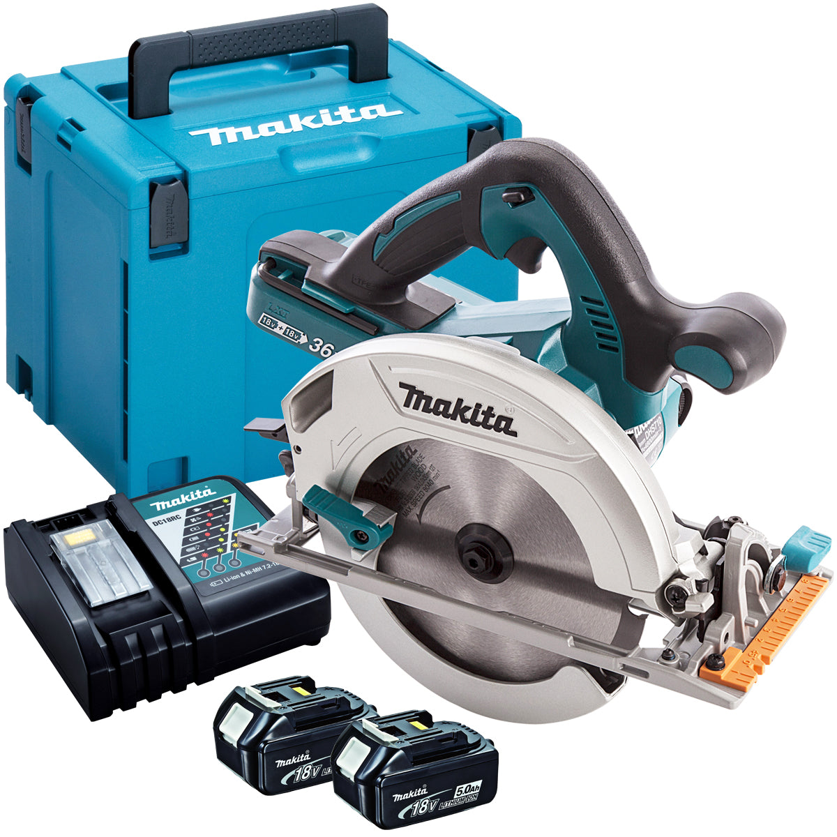 Makita DHS710ZJ 36V Circular Saw with 2 x 5.0Ah Batteries & Charger in Case