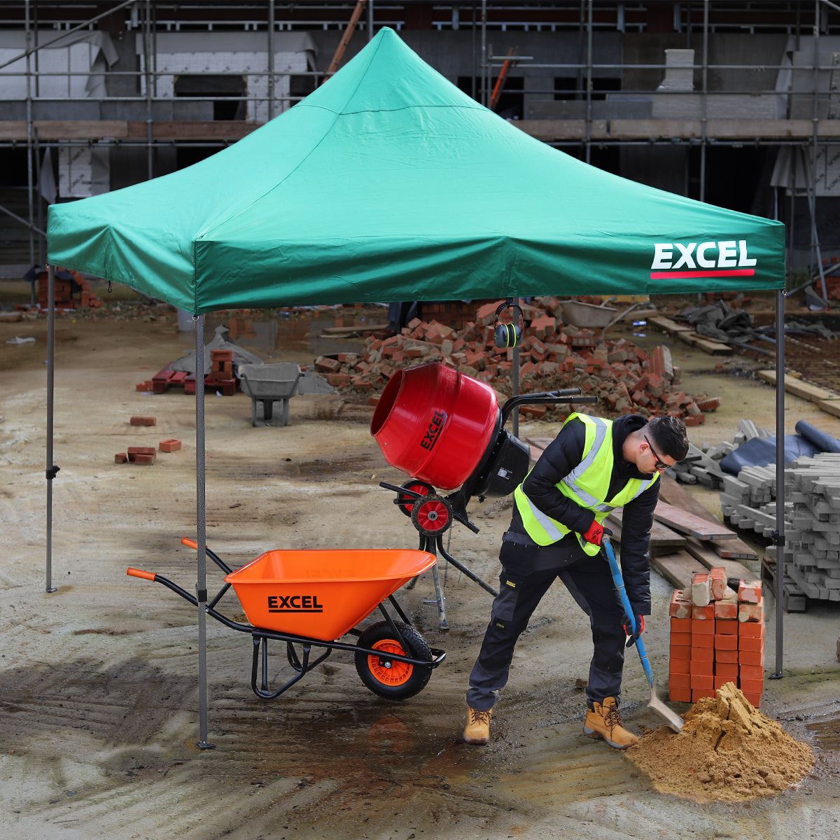 Excel Steel Gazebo 3m x 3m Green Heavy Duty Waterproof with Wheel Bag