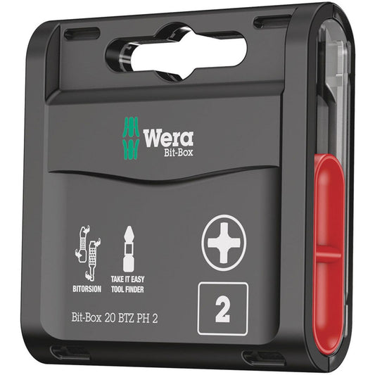 Wera Bit-Box 20 BTZ PH2 25mm BiTorsion Screwdriver Bits 20 Piece 05057751001