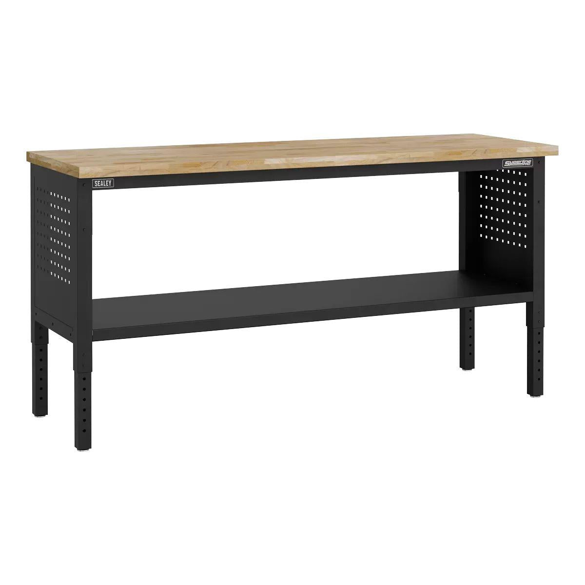 Sealey APMWB72COMBOW Superline PRO Modular Adjustable-Height Workbench with Pegboard Back Panel & Wooden Worktop 1830mm