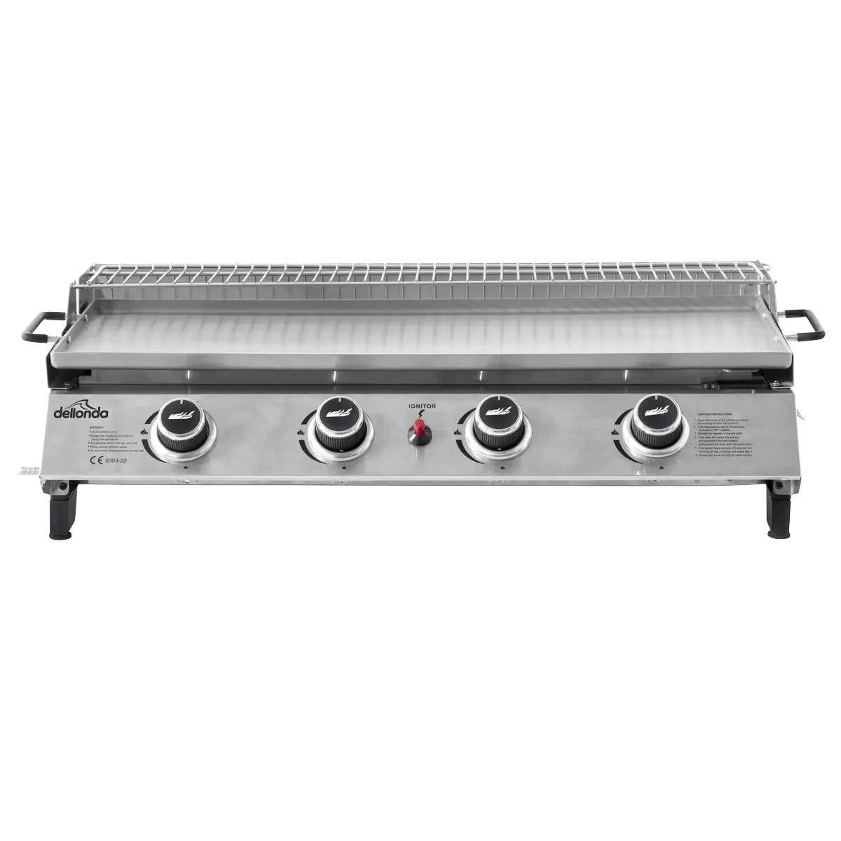Sealey DG277 Dellonda 4 Burner Stainless Steel Portable Gas Plancha with Warming Rack 10kW