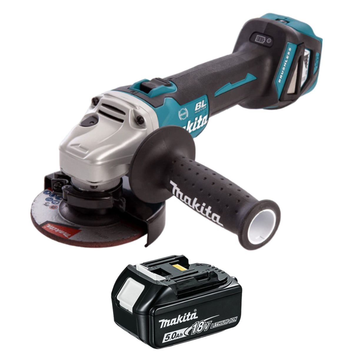 Makita DGA463 18V LXT 115mm Brushless Angle Grinder With 5.0Ah Battery