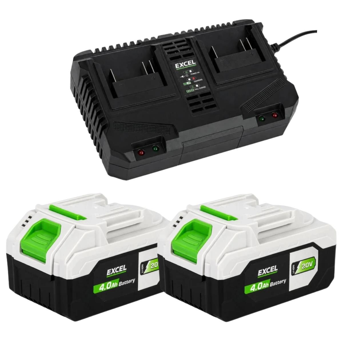 Excel 20V 4.0Ah Lithium-ion Battery Twin Pack with Dual Port Charger