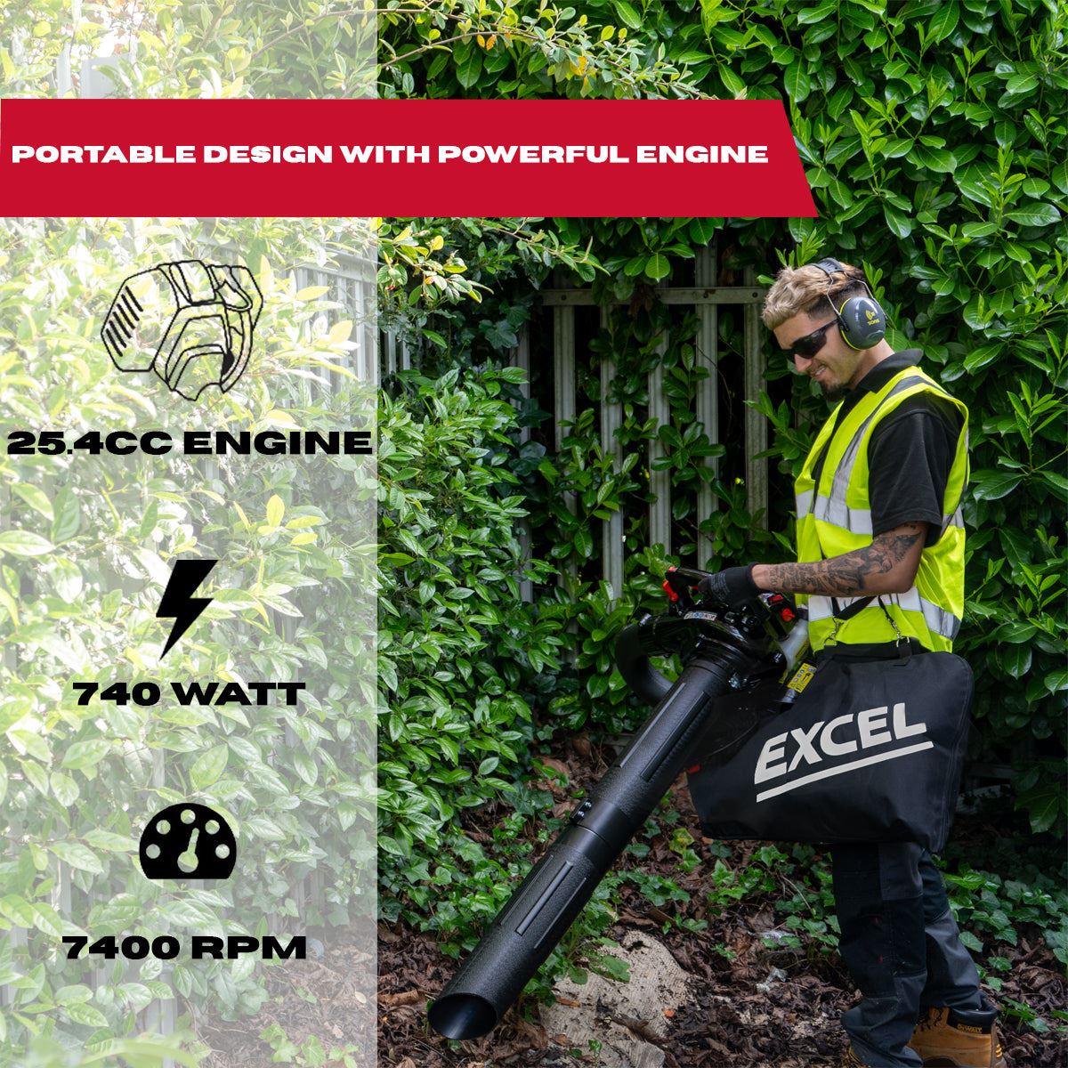 Excel 25cc Petrol Leaf Blower, Vacuum and Mulching 3-in-1 Multi Garden Tool with Engine Oil