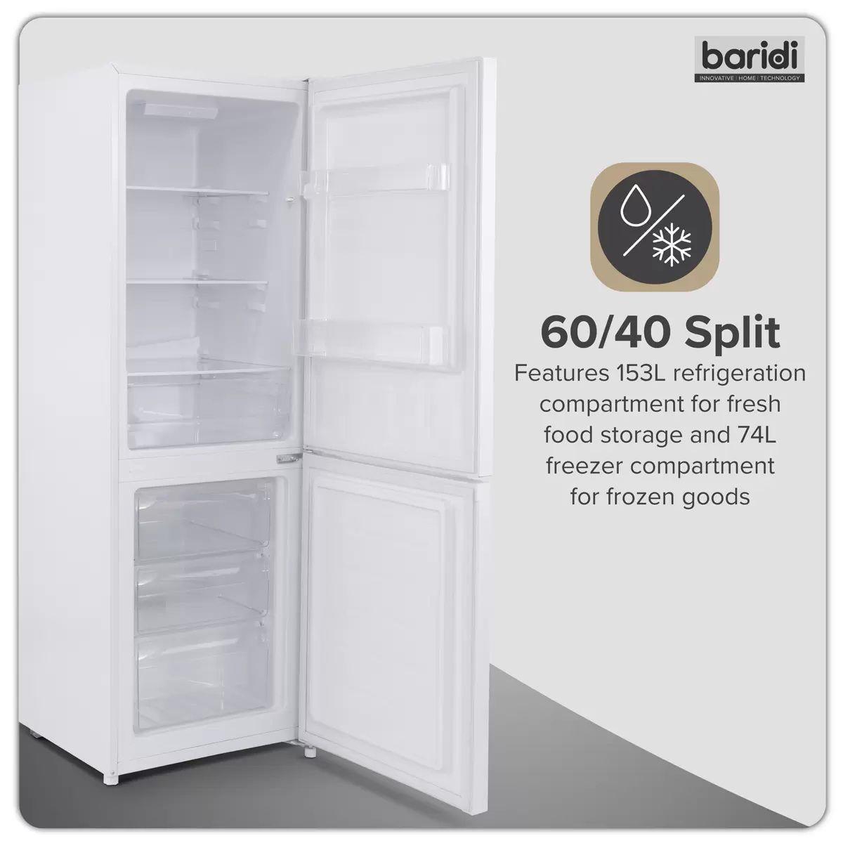 Sealey DH326 Baridi 60/40 Smart Frost Fridge Freezer 227L Capacity White 230V
