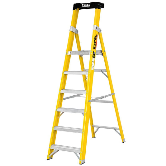 Excel Electricians Fibreglass Platform Step Ladder 6 Tread 2.04m EN131 Yellow