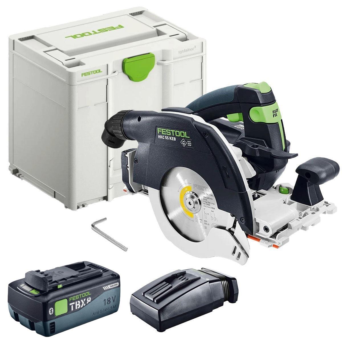 Festool HKC 55 KEB-Basic 18V Brushless Circular Saw with 1 x 8.0Ah Battery Charger & Case