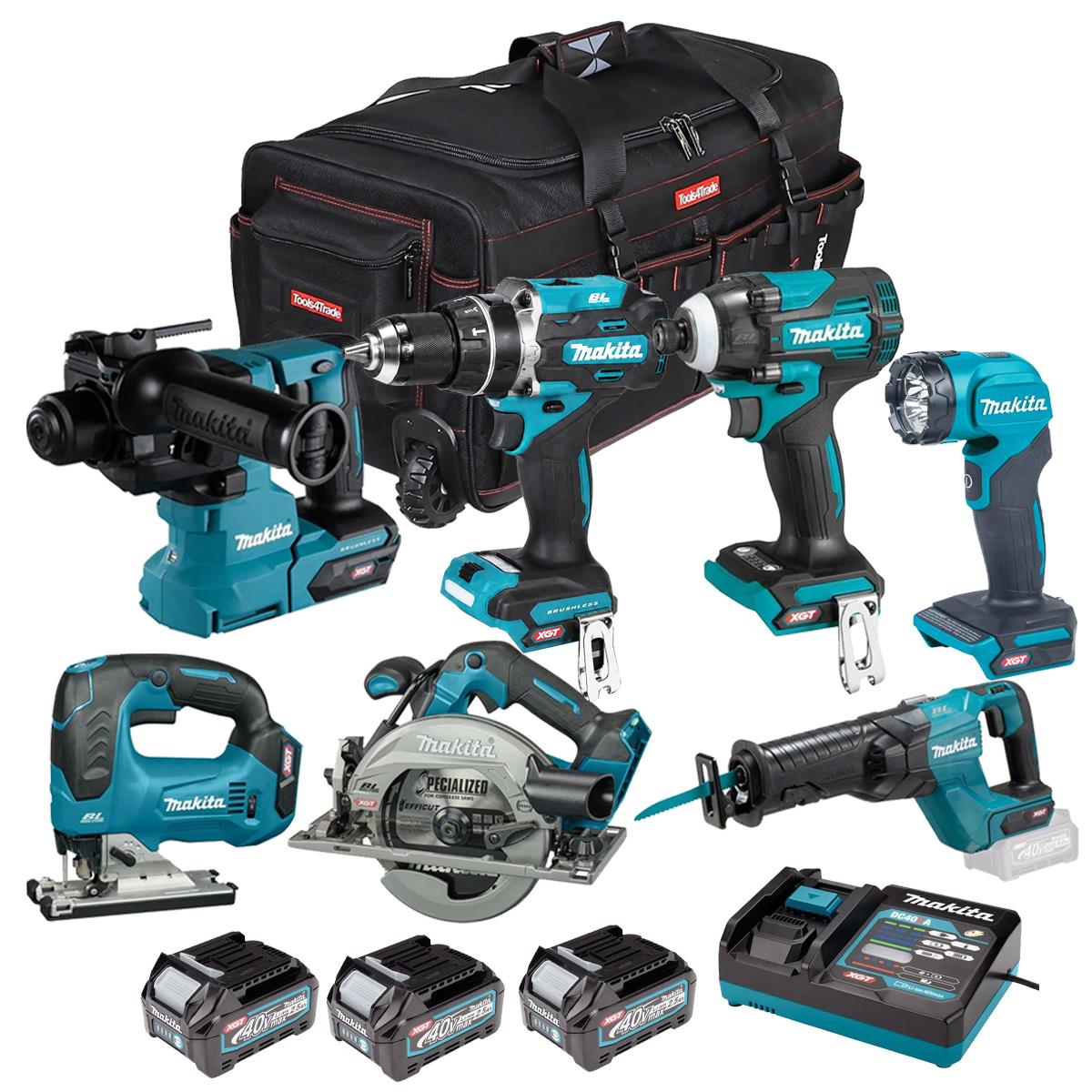 Makita 40V 7 Piece Combo Kit with 3 x 2.5Ah Batteries & Charger T4TKIT-7769