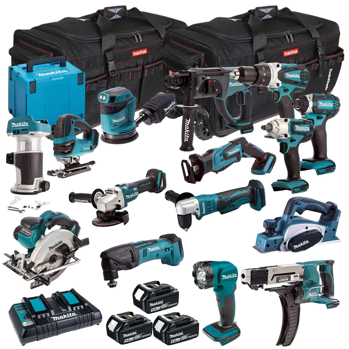 Makita 18V Diamond 15 Piece Tool Kit with 3 x 5.0Ah Battery & Charger T4TKIT-701