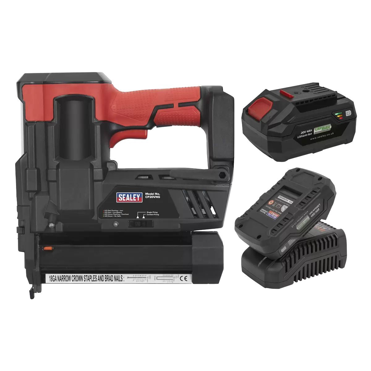 Sealey CP20VNGKIT 20V Cordless Staple 18G Nail Gun Kit with 1 x 2 Battery & Charger in Bag