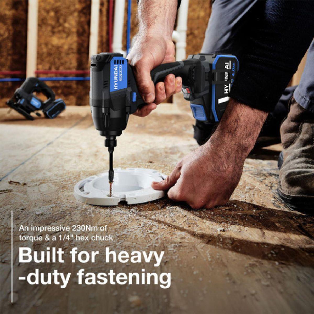 Hyundai S02-FTB 20V Hammer Drill and Angle Grinder 115mm Brushless Kit 2.0Ah/4.0Ah Li-ion Battery & 2A Charger