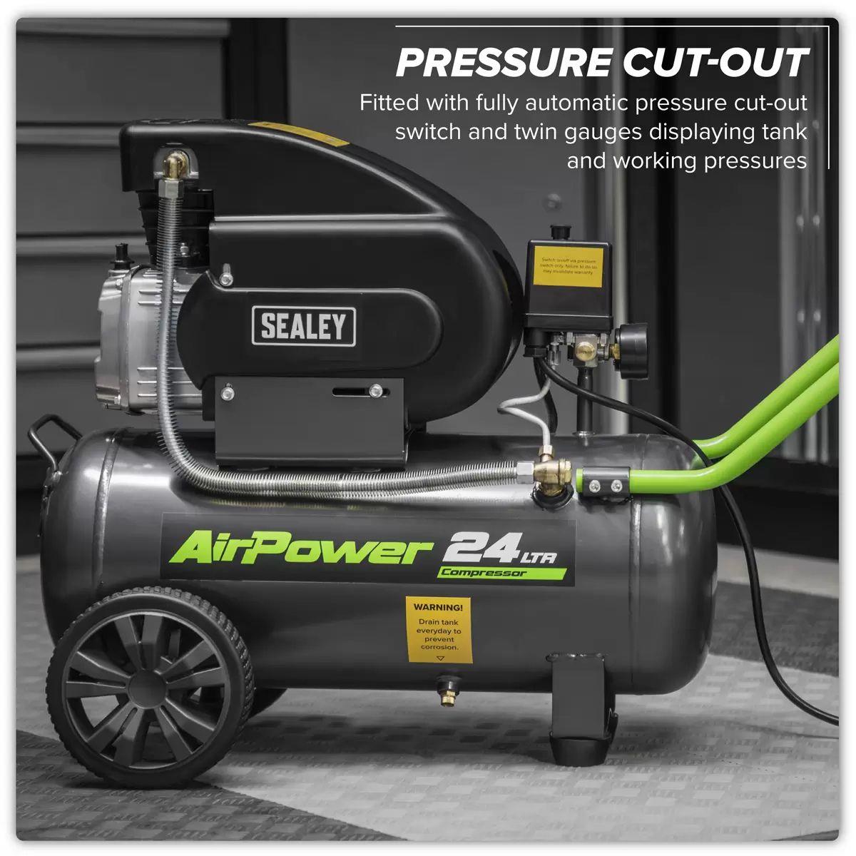 Sealey SAC2420EPK 24L Direct Drive Air Compressor with 4pc Air Accessory Kit 230V