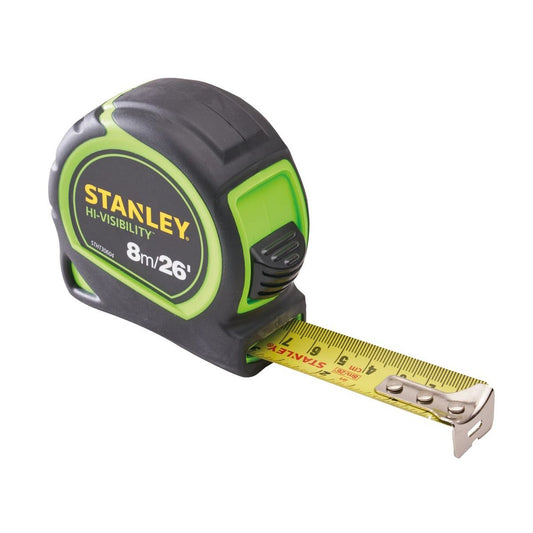 Stanley Hi-Vis 8m/26ft Durable Tylon Tape Measure Green for Accurate Measurements STA130602