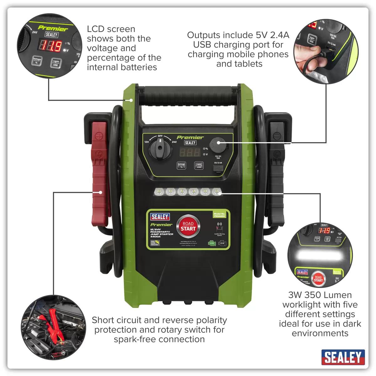 Sealey PRS4400 Premier 12/24V Road Start Jump Starter 4400A Peak Amps