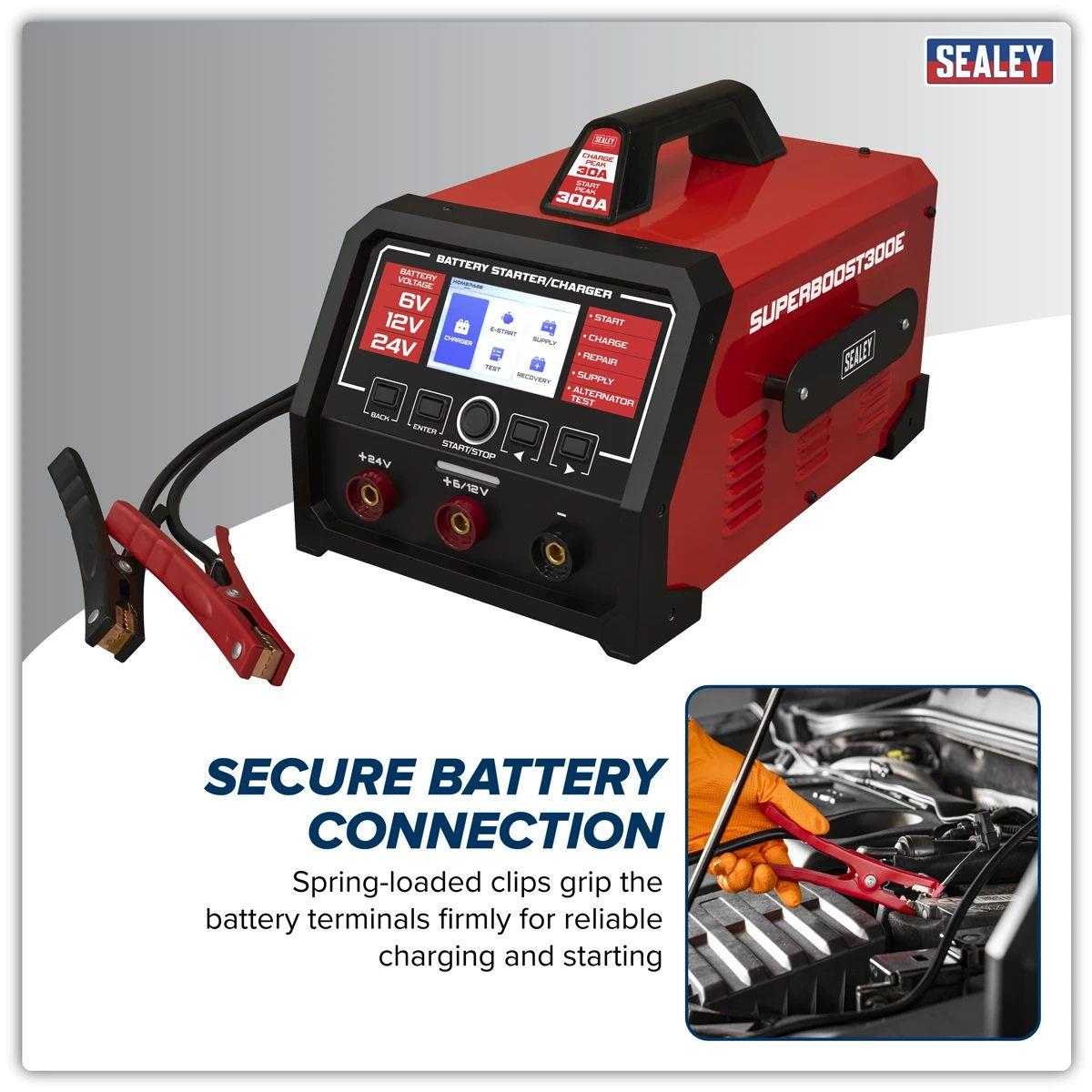 Sealey SUPERBOOST300E 6/12/24V Battery Starter/Charger 300A/230V