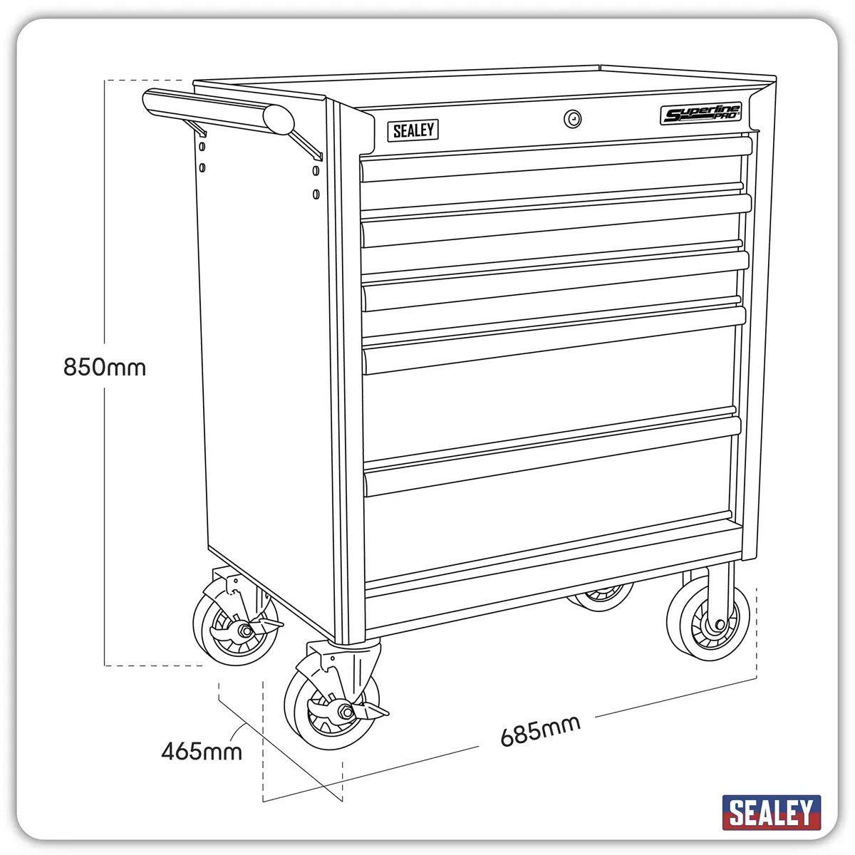 Sealey AP33459 Rollcab 5 Drawer with Ball Bearing Runners Red