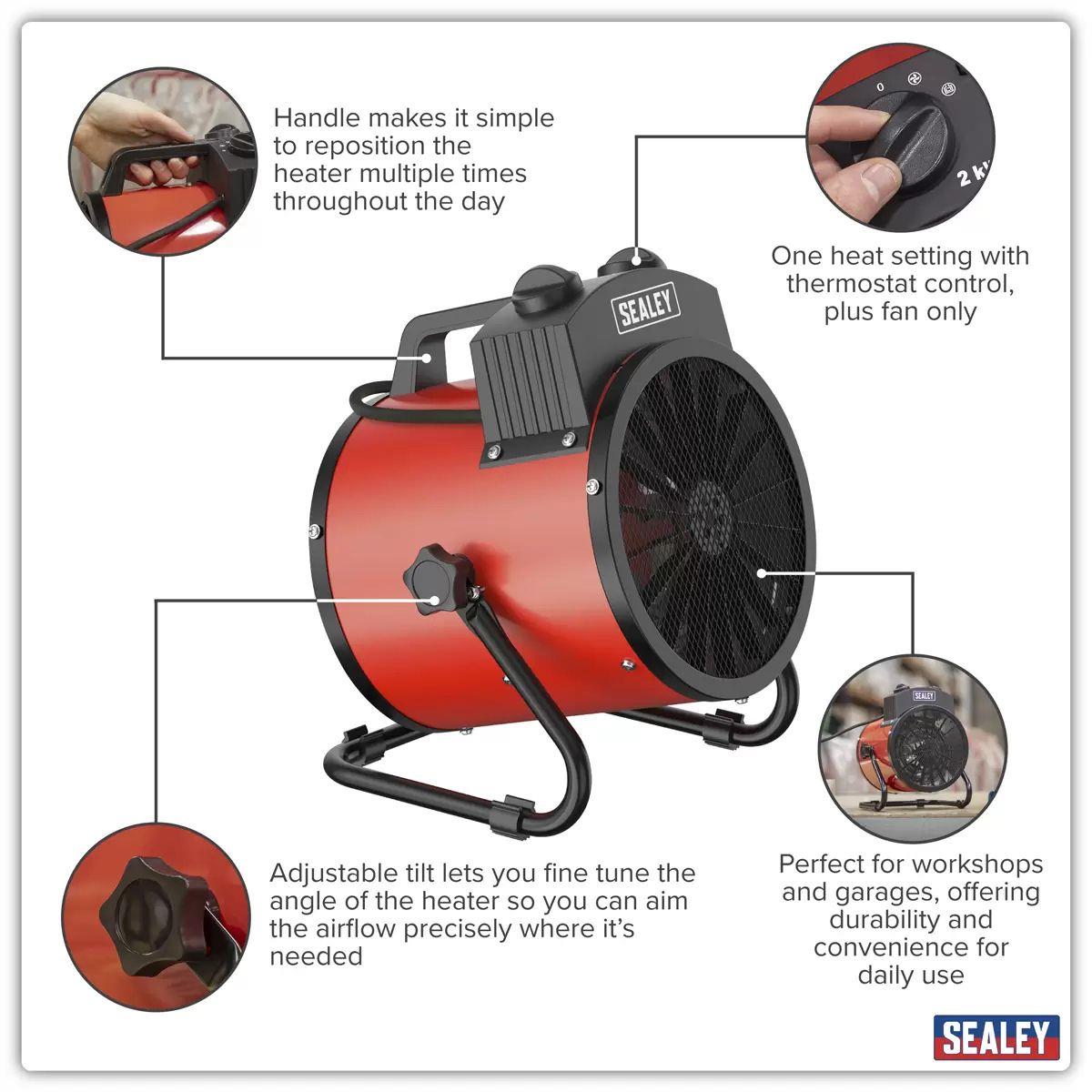 Sealey EH2001 Industrial Fan Heater High-Power Heating for Workshops & Garages 2kW