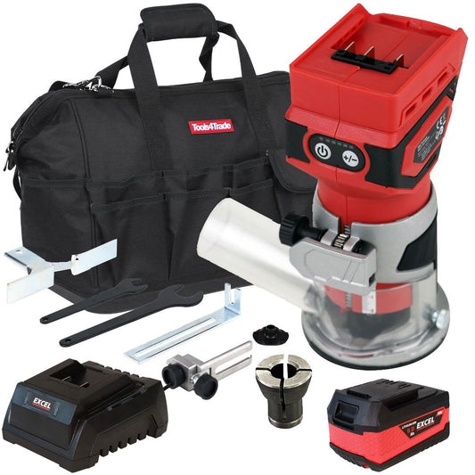 Excel 18V 1/4" Router Trimmer with 1 x 5.0Ah Battery Fast Charger & Bag