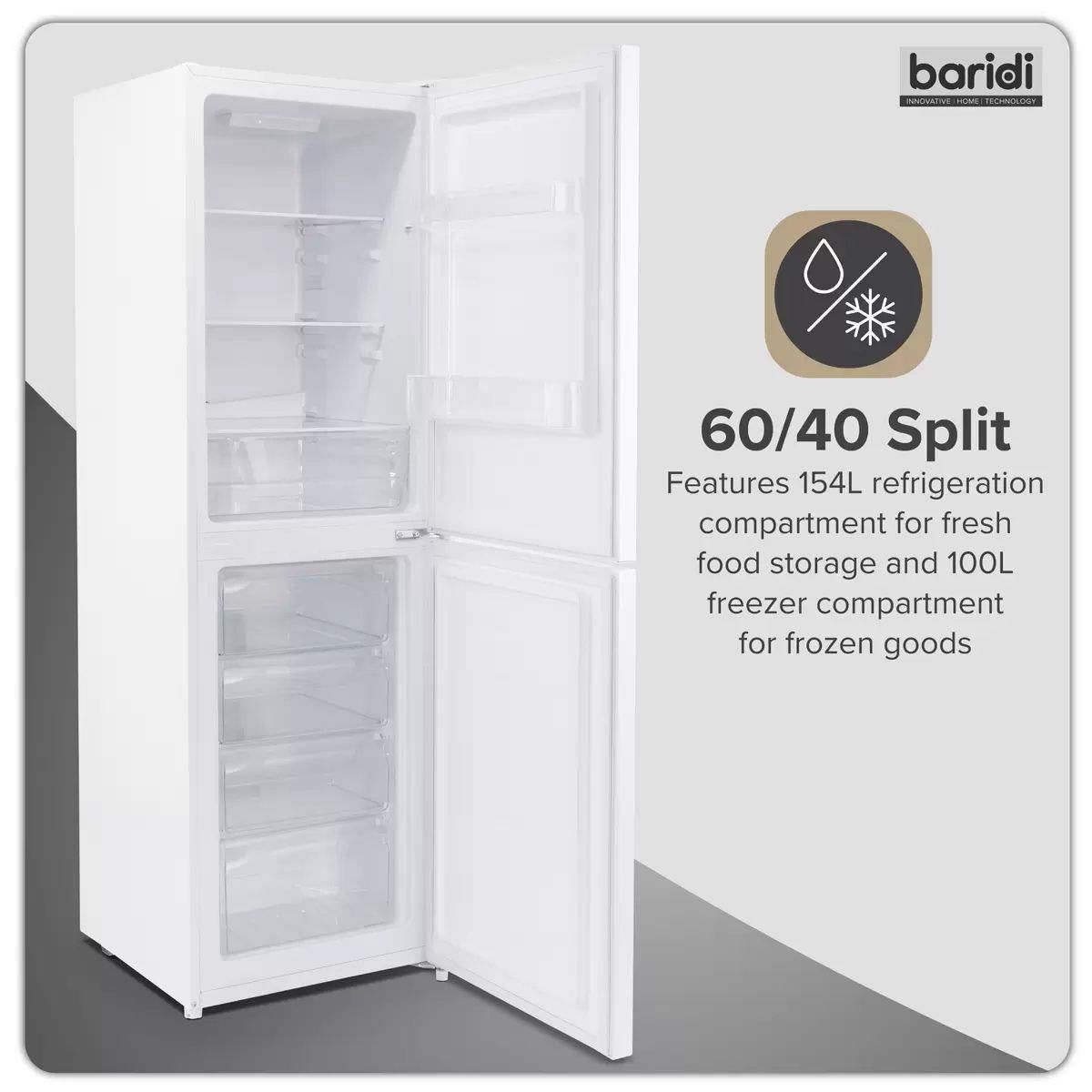 Sealey DH328 Baridi 50/50 Smart Frost Fridge Freezer 254L Capacity White 230V