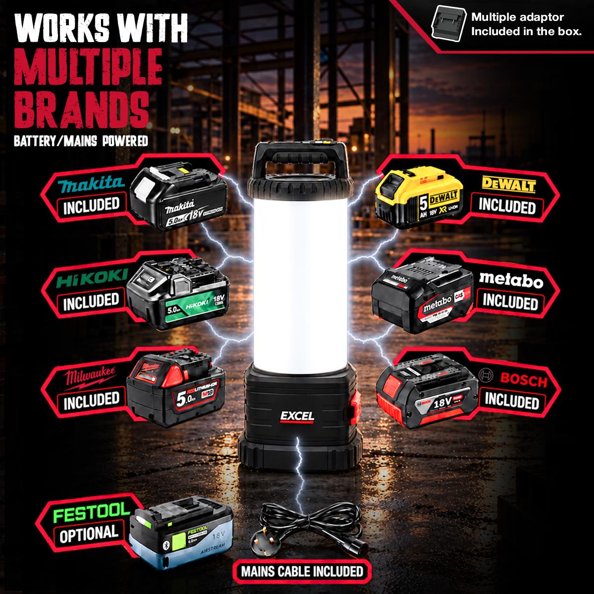 Excel 18V/240V 9600 Lumens Hybrid 360° Site Light